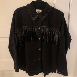 Zara Black Fringe Shacket